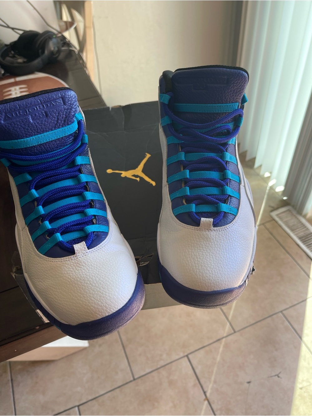 Jordan Men’s Basketball Shoes - White, Blue & Teal Accents